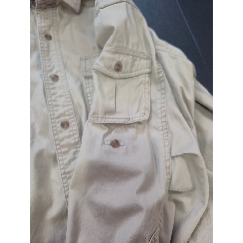 Orvis Bush Shirt Mens Large Khaki Tan Cotton Safari Long Sleeve Button Up Cargo - Picture 9 of 12